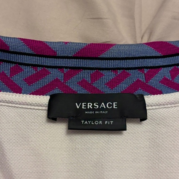 Versace Blue Magenta Collar Embroidered Logo Polo Shirt NWOT🔥 - Picture 5 of 7
